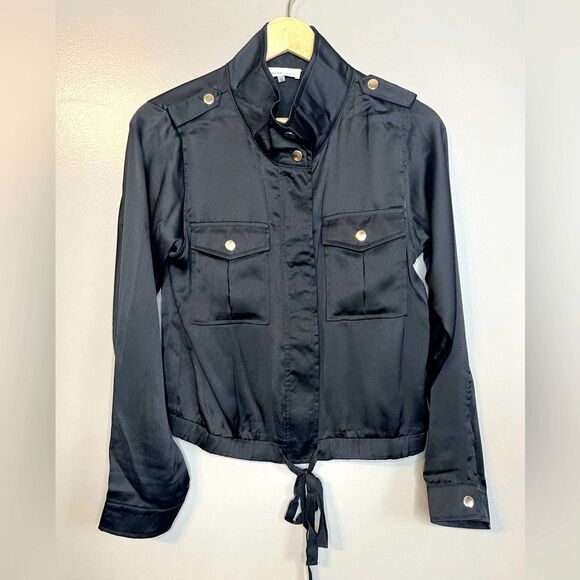 Sugar + lips black mock neck zip up lightweight shirt jacket size XS mobwife - Picture 6 of 7